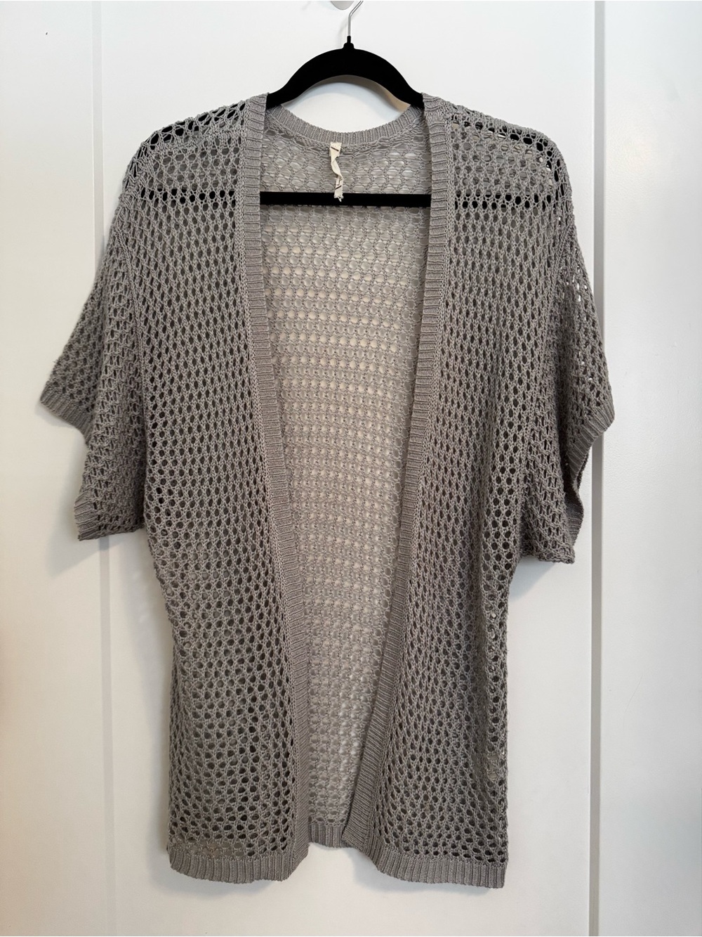 Willow & Clay Open Knit Short-Sleeve Cardigan Sweater - Gray